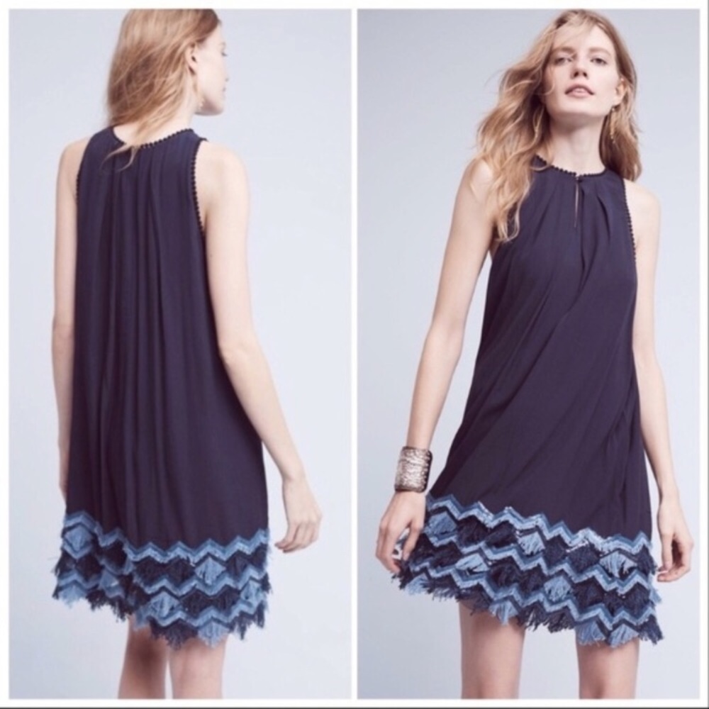 Anthropologie Maeve Festivity Swing Dress Fringe 0